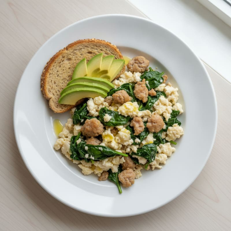 Egg White and Turkey Sausage Scramble with Spinach