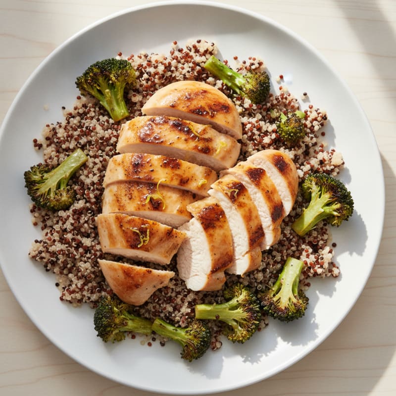 Grilled Chicken Breast with Quinoa and Roasted Broccoli