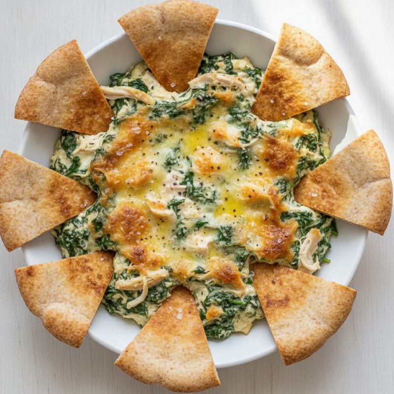 Baked Spinach Artichoke Dip with Toasted Pita