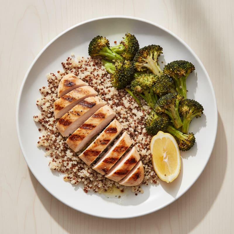 Grilled Chicken Breast with Quinoa and Roasted Broccoli