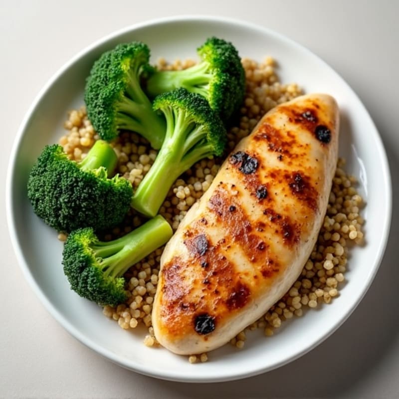 Grilled Chicken Breast with Roasted Broccoli and Quinoa