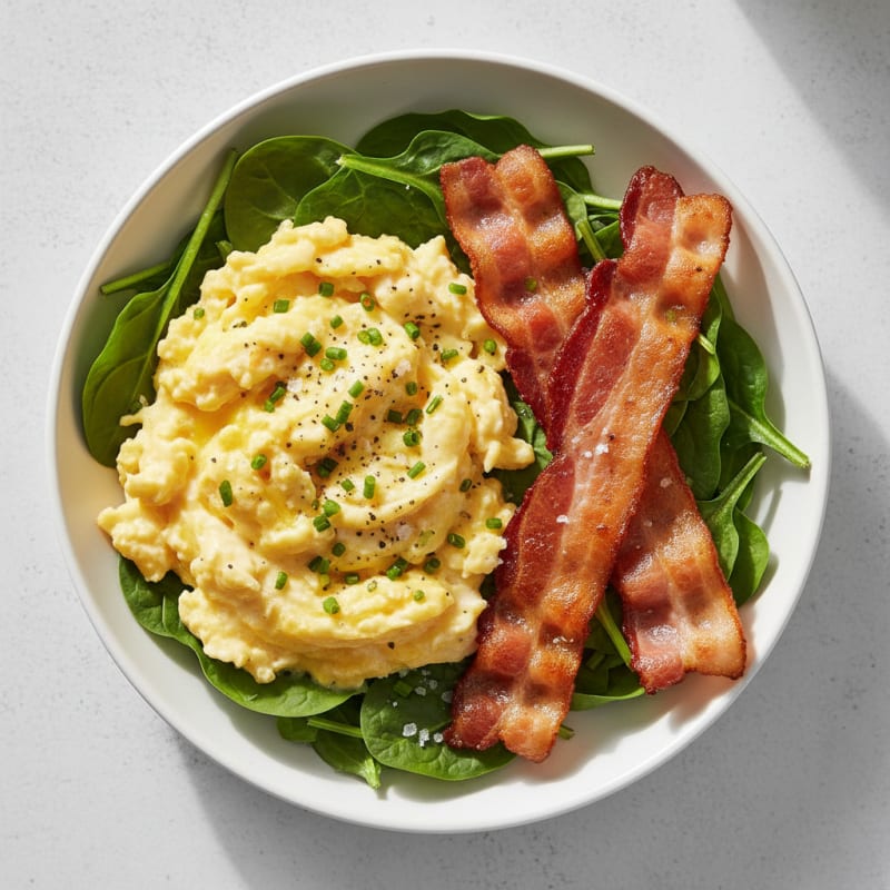 Creamy Scrambled Eggs with Crispy Bacon