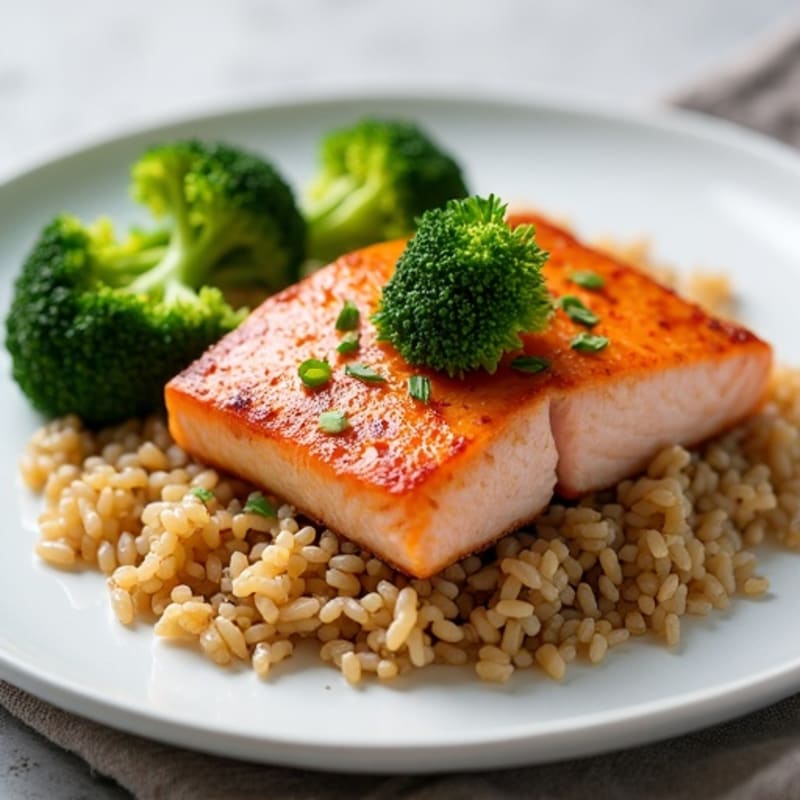 Seared Salmon with Steamed Broccoli and Brown Rice