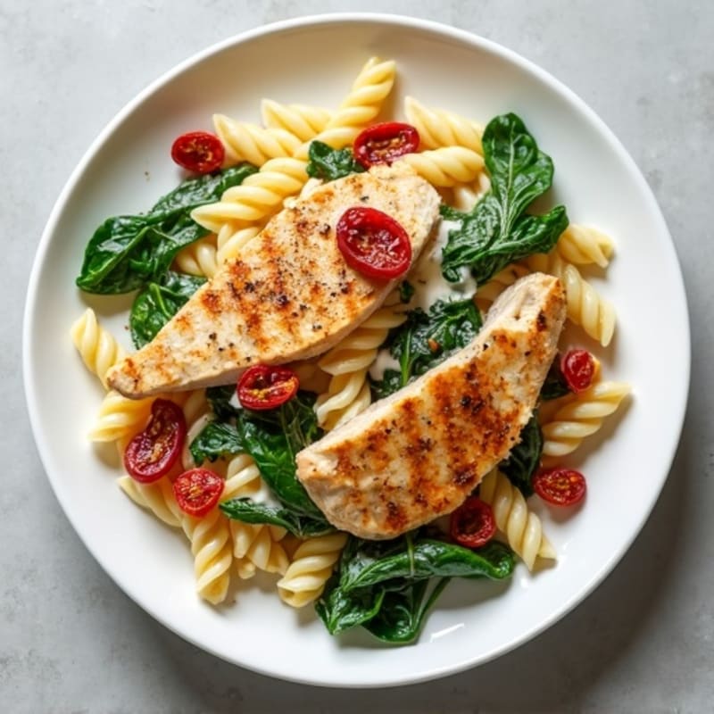 Creamy Chicken and Spinach Pasta with Sun-Dried Tomatoes
