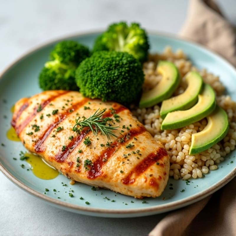 Grilled Chicken Breast with Quinoa and Steamed Broccoli