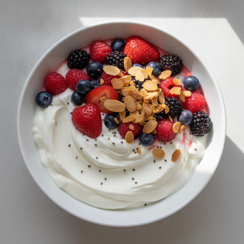 Greek Yogurt Protein Parfait with Mixed Berries and Almonds