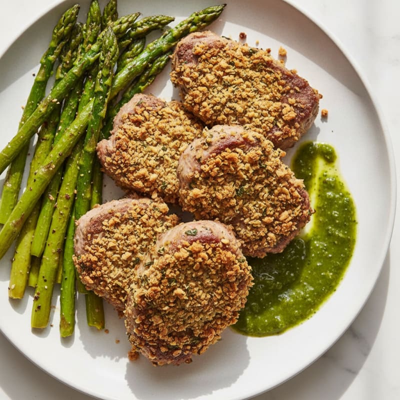 Herb-Crusted Lamb Cutlets with Mint Sauce