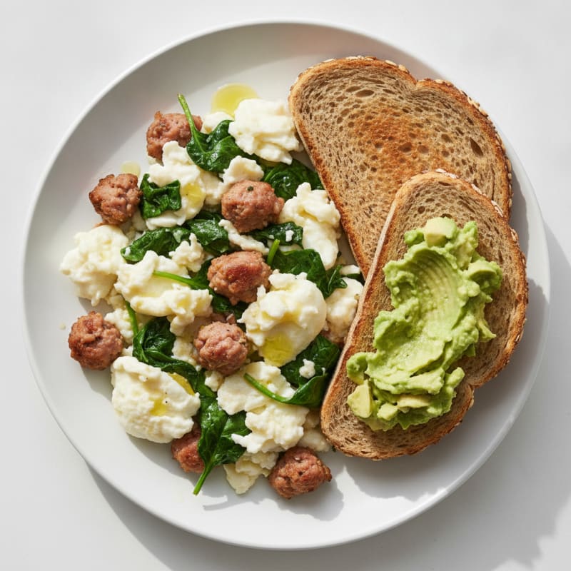 Egg White and Turkey Sausage Scramble with Spinach