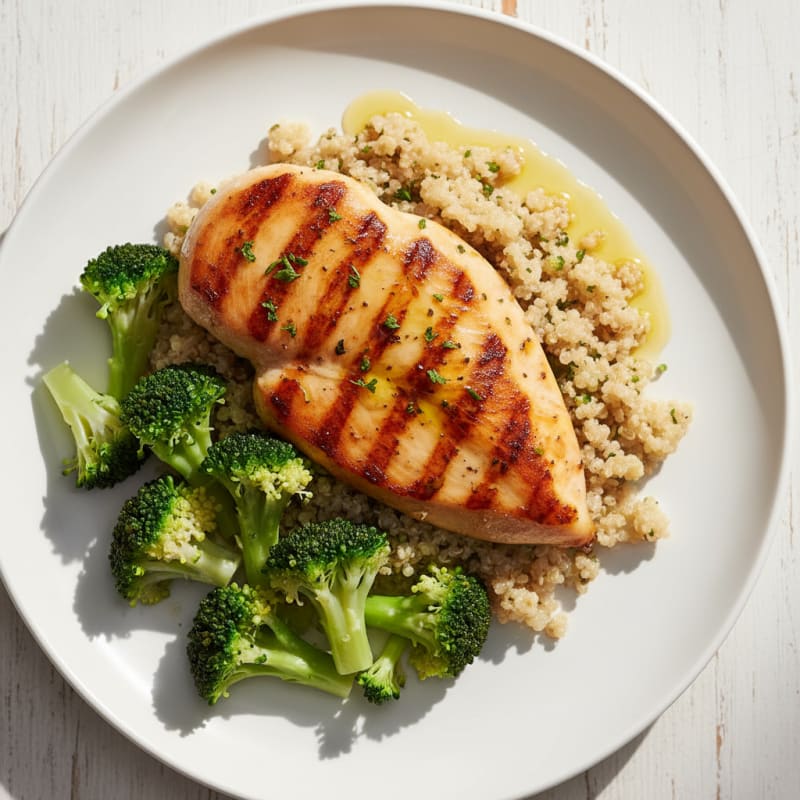 Grilled Chicken Breast with Quinoa and Steamed Broccoli