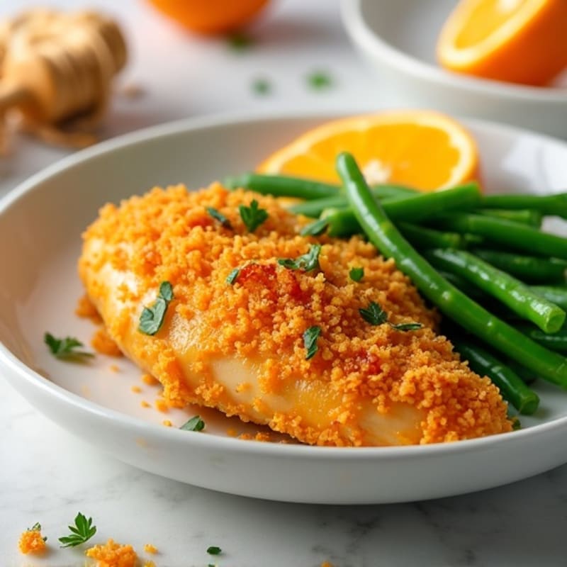 Crispy Baked Orange Chicken with Steamed Green Beans