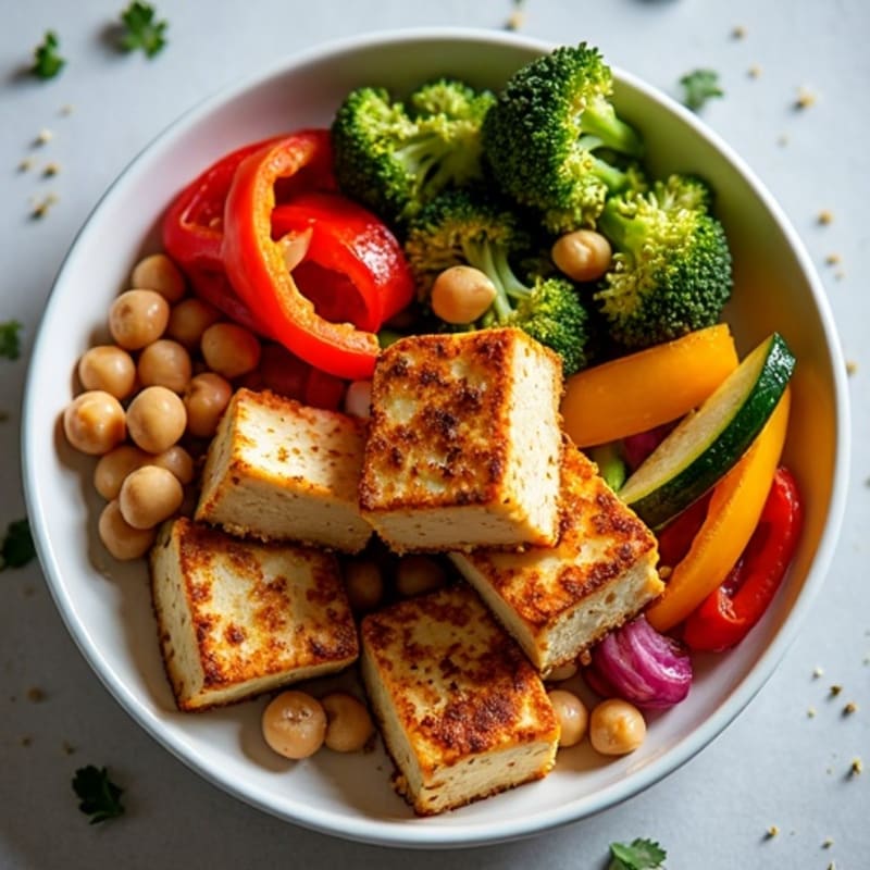 Crispy Sheet Pan Tofu with Roasted Rainbow Vegetables