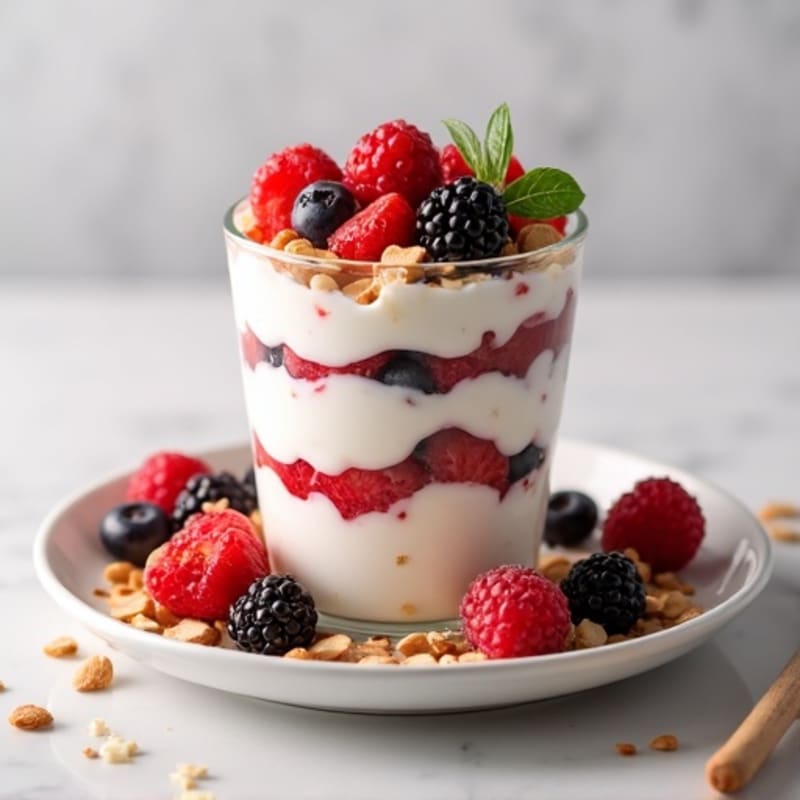 Greek Yogurt Protein Parfait with Mixed Berries and Almonds