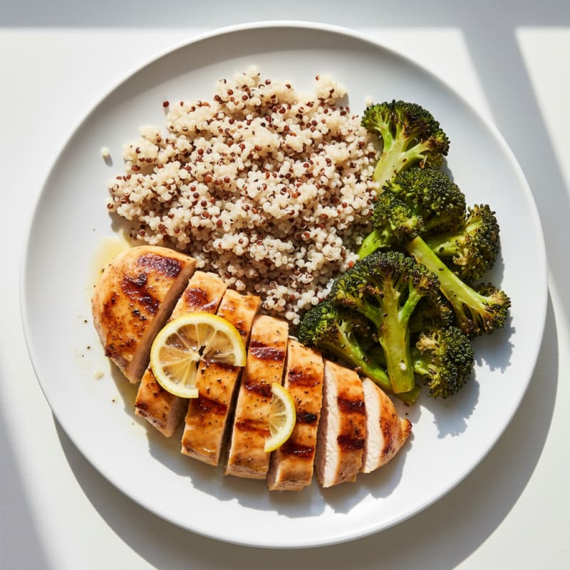 Grilled Chicken Breast with Quinoa and Roasted Broccoli