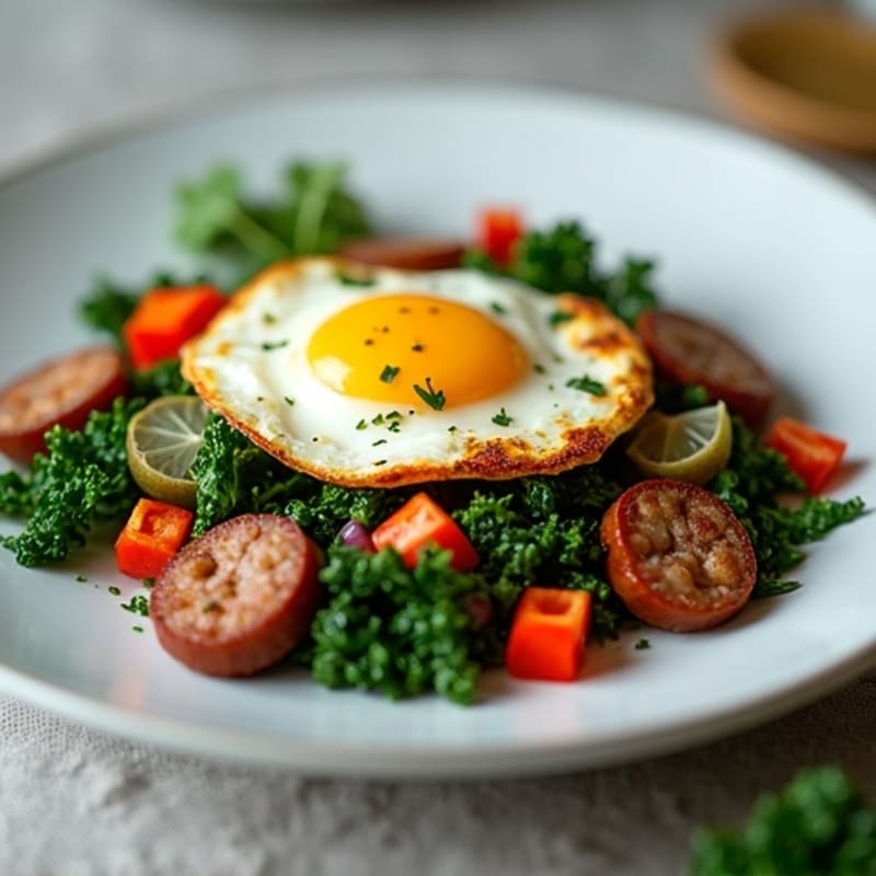 Hearty Egg Scramble with Sautéed Greens and Lean Turkey Sausage