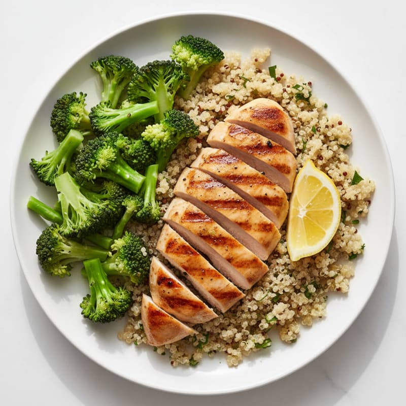 Grilled Chicken Breast with Quinoa and Steamed Broccoli