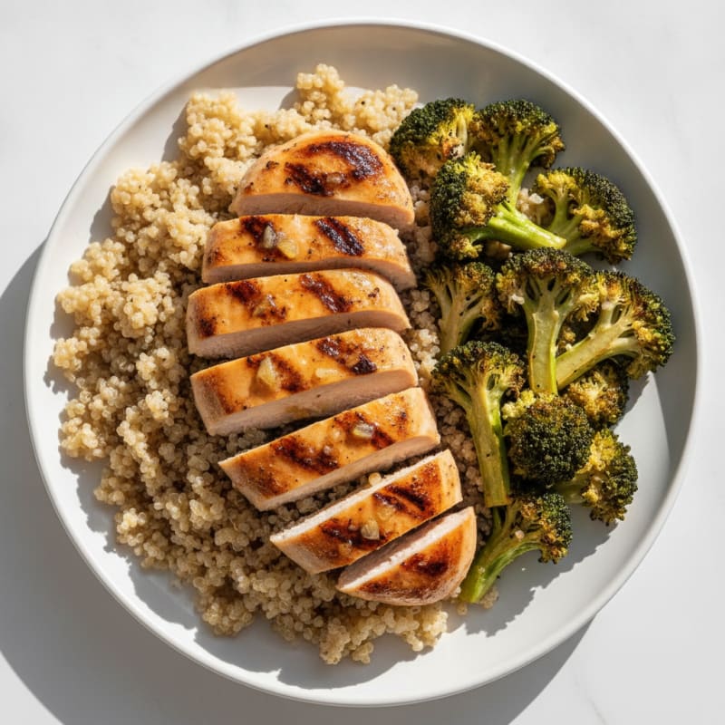 Grilled Chicken Breast with Quinoa and Roasted Broccoli