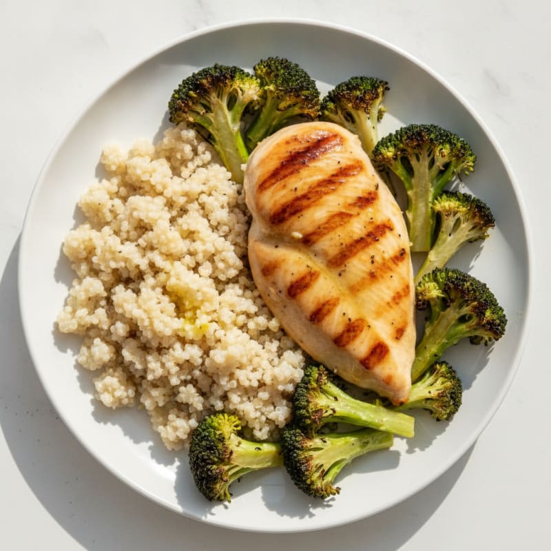 Grilled Chicken Breast with Roasted Broccoli and Quinoa