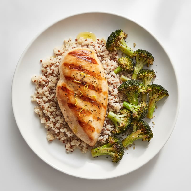 Grilled Chicken Breast with Quinoa and Roasted Broccoli