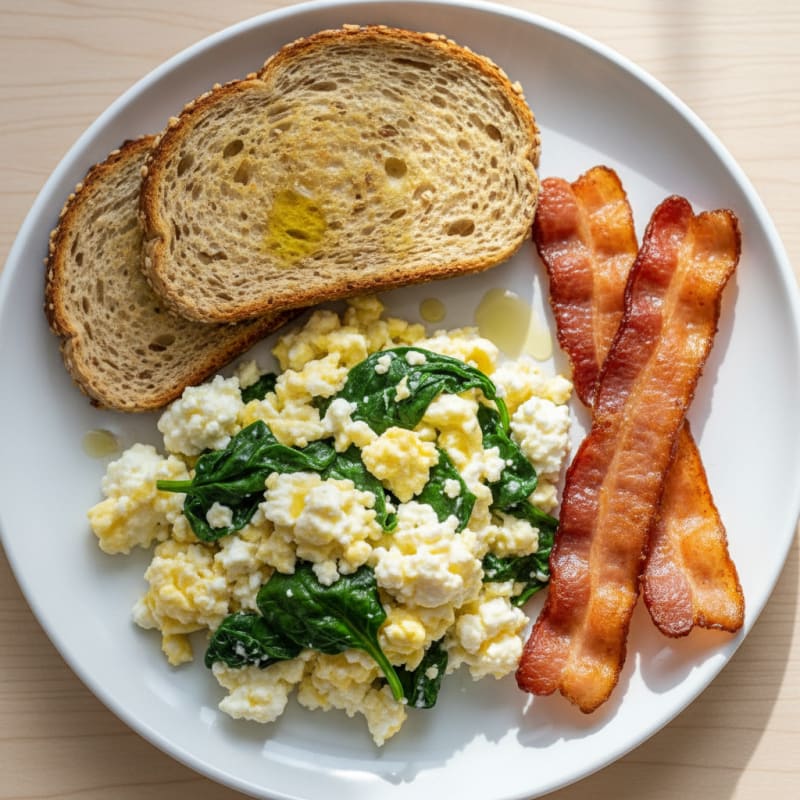 Cottage Cheese Scramble with Spinach and Turkey Bacon