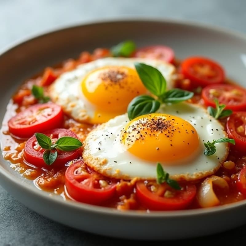 Savory Eggs Poached in Hearty Tomato and Bell Pepper Sauce