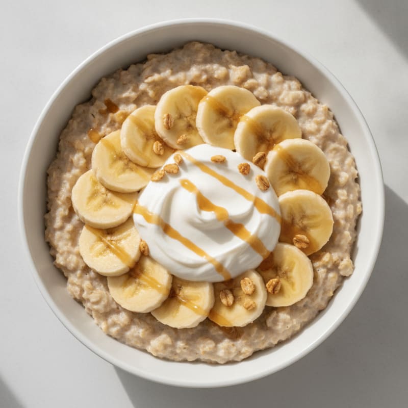 Creamy Protein Oatmeal with Bananas and Maple Protein Powder