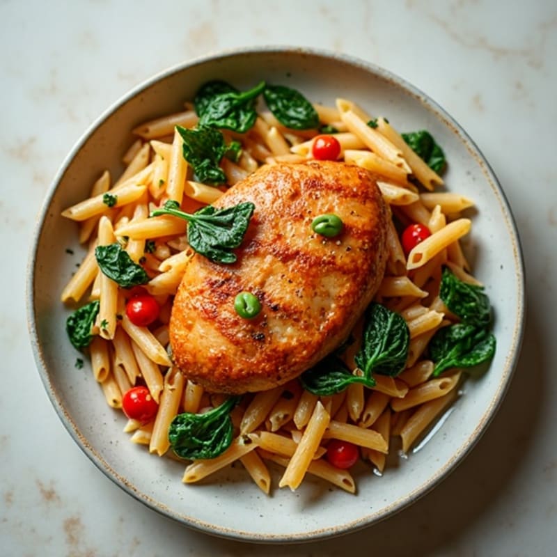 Spicy Paprika Chicken and Creamy Whole Wheat Pasta with Greens