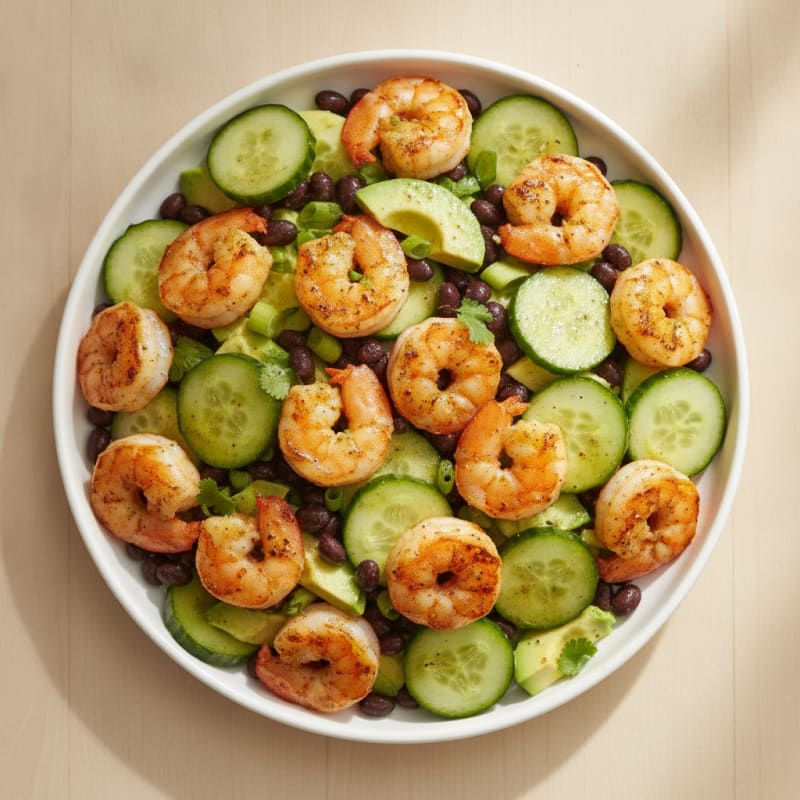 Grilled Shrimp Salad with Black Beans and Cucumber