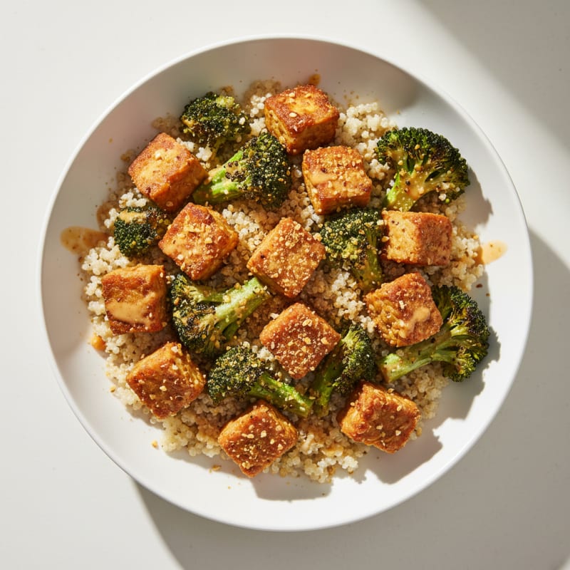 Crispy Tempeh with Roasted Broccoli and Quinoa