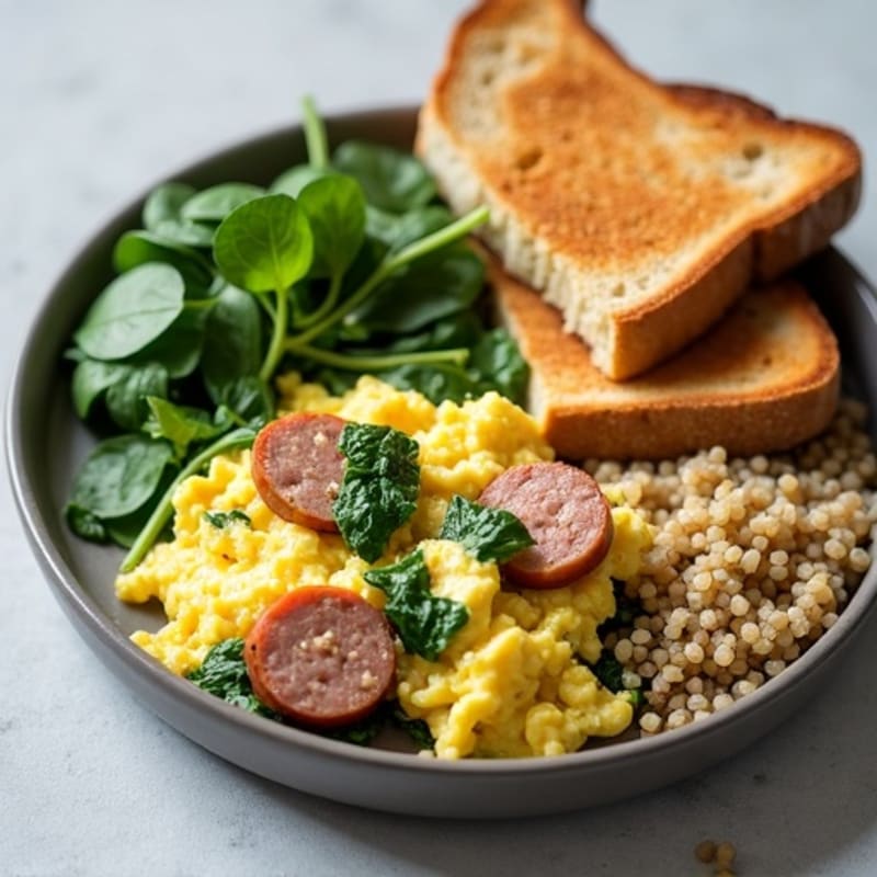 Egg White Scramble with Turkey Sausage and Spinach