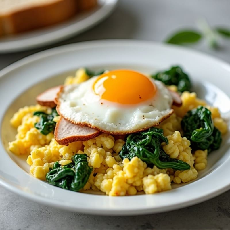 Egg White Spinach Scramble with Cottage Cheese and Sliced Turkey