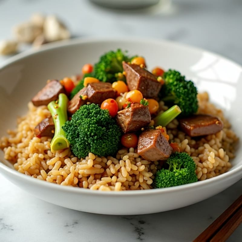 Garlic-Ginger Beef and Broccoli Stir-Fry with Brown Rice