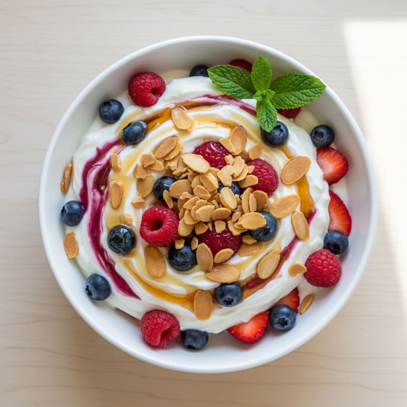 Creamy Greek Yogurt Parfait with Mixed Berries and Almonds
