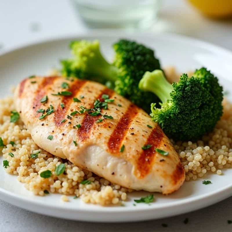 Grilled Chicken Breast with Steamed Broccoli and Quinoa