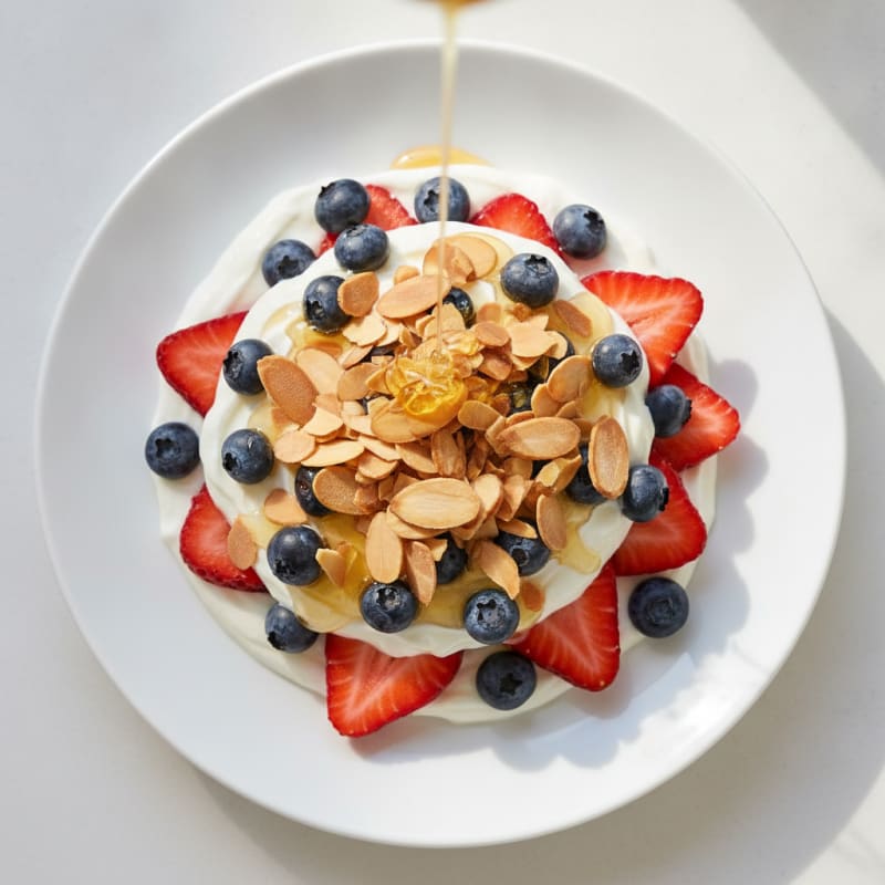 Greek Yogurt Parfait with Berries and Crunchy Almonds
