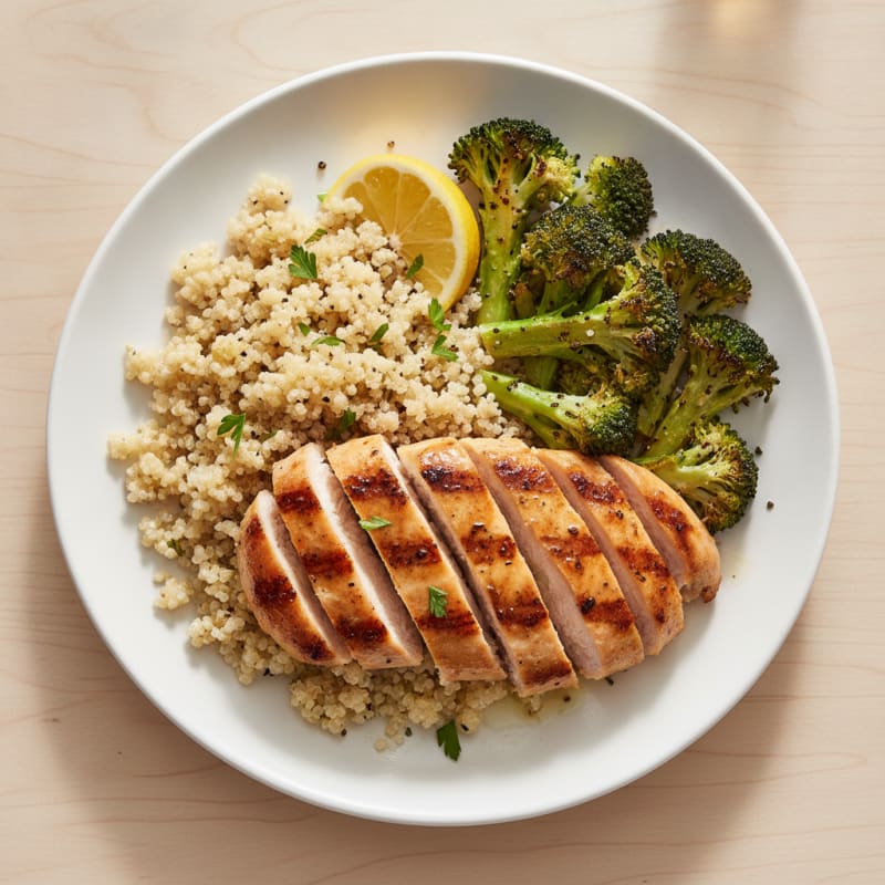 Grilled Chicken Breast with Quinoa and Roasted Broccoli