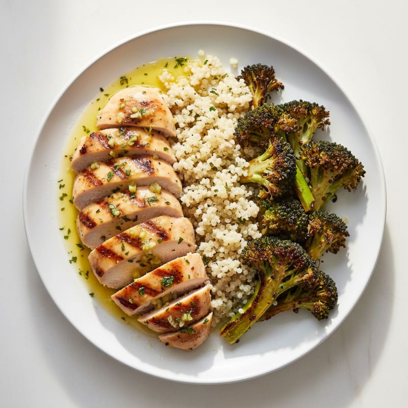 Grilled Lemon Garlic Chicken Breast with Quinoa and Roasted Broccoli