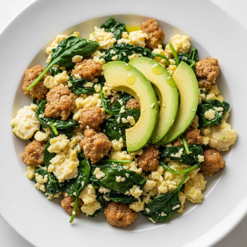 Egg White and Turkey Sausage Scramble with Spinach and Avocado