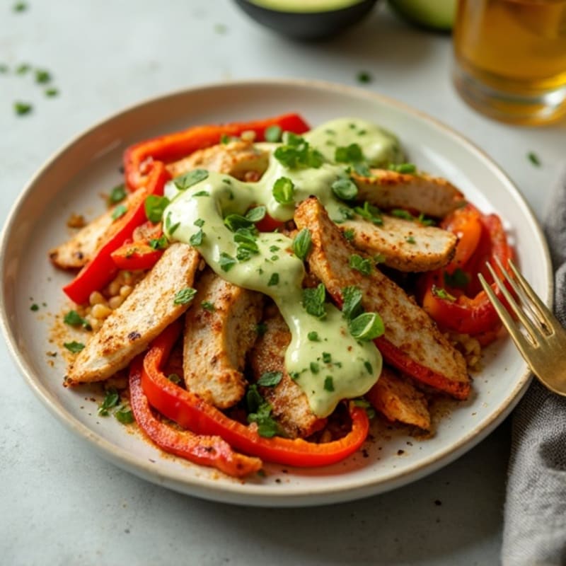Sheet Pan Chicken Fajitas with Creamy Avocado Sauce