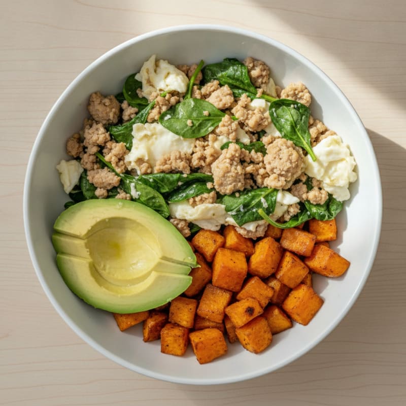 Scrambled Egg White and Turkey Spinach Bowl