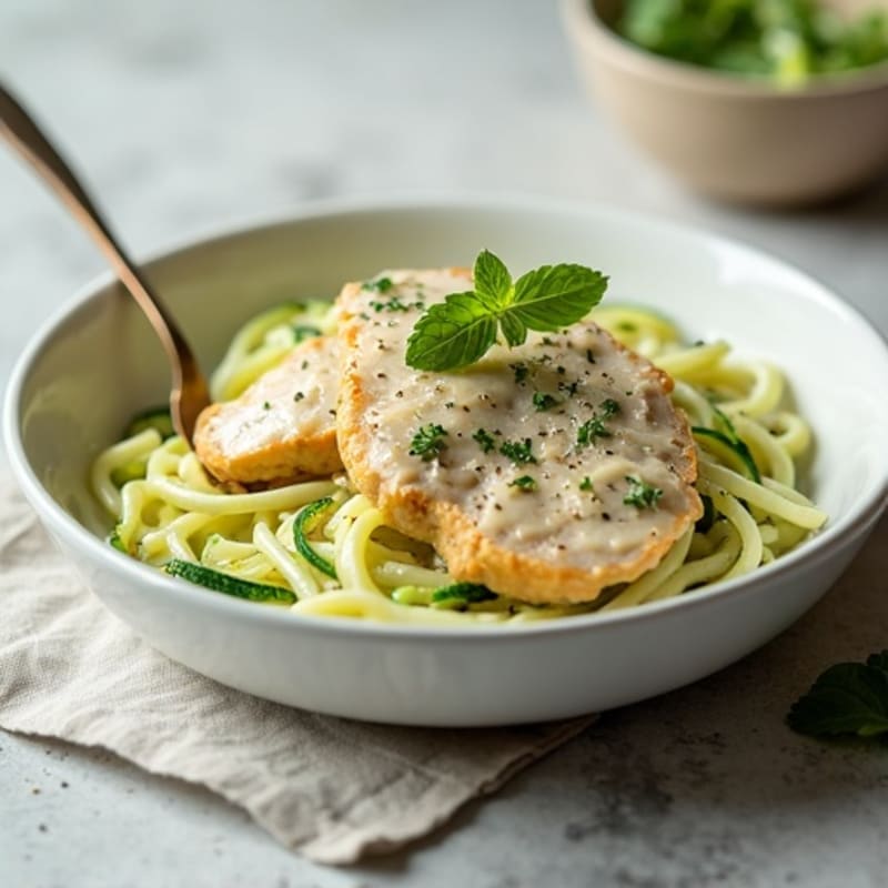 Creamy Lightened-Up Chicken Alfredo with Zucchini Noodles