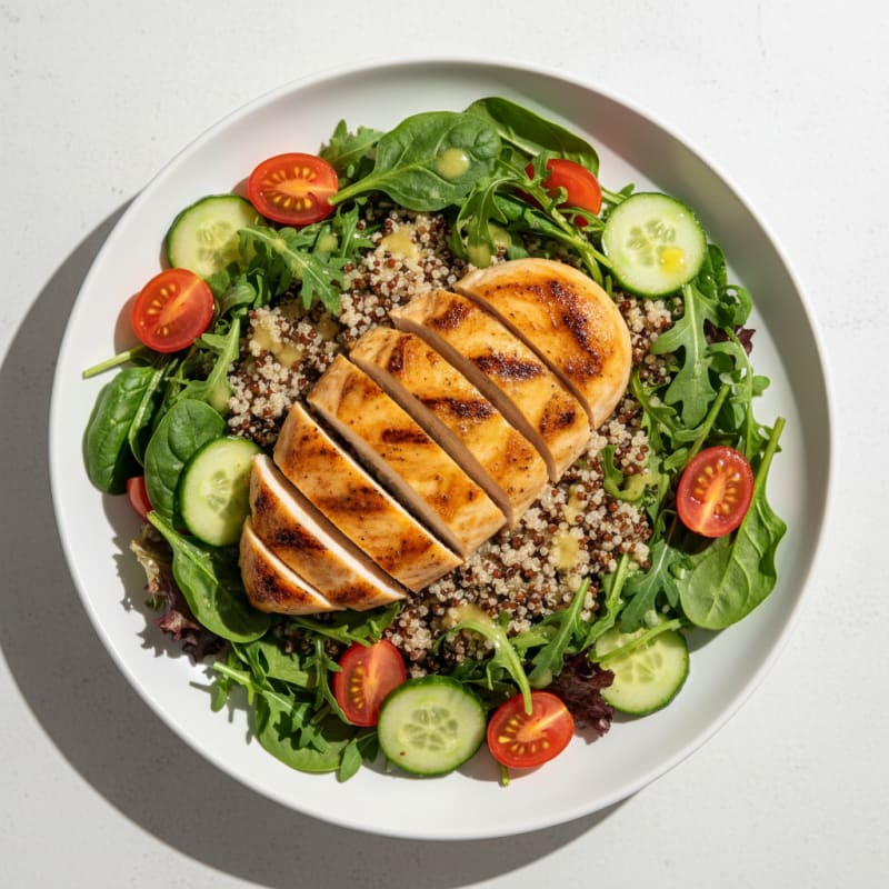 Grilled Chicken Breast with Mixed Greens and Quinoa Salad