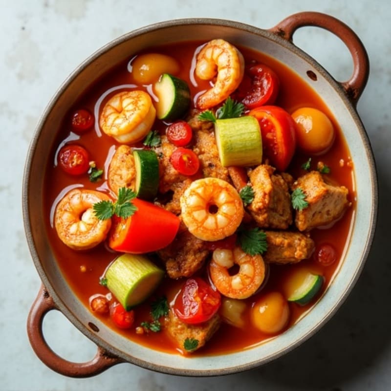 Hearty Spicy Chicken and Shrimp Vegetable Stew
