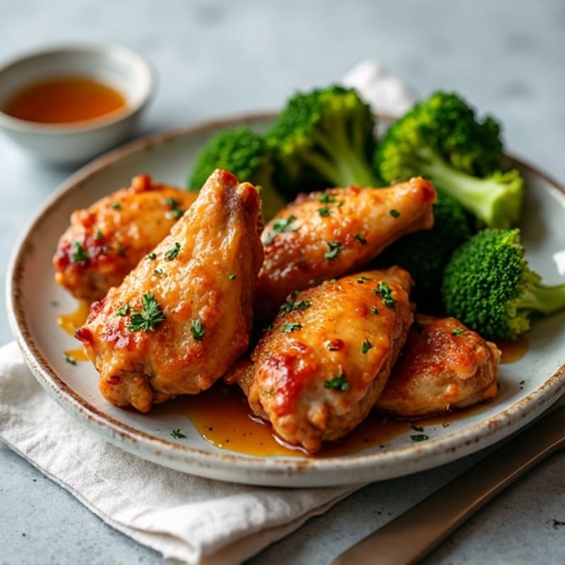 Crispy Baked Honey Garlic Chicken Wings with Roasted Broccoli