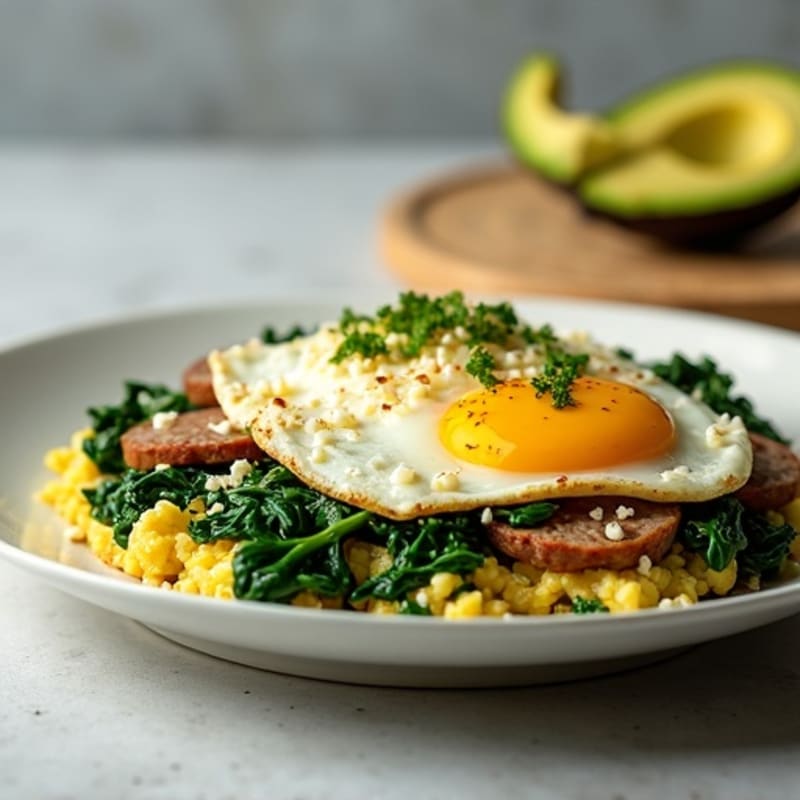 Egg White and Spinach Scramble with Turkey Sausage