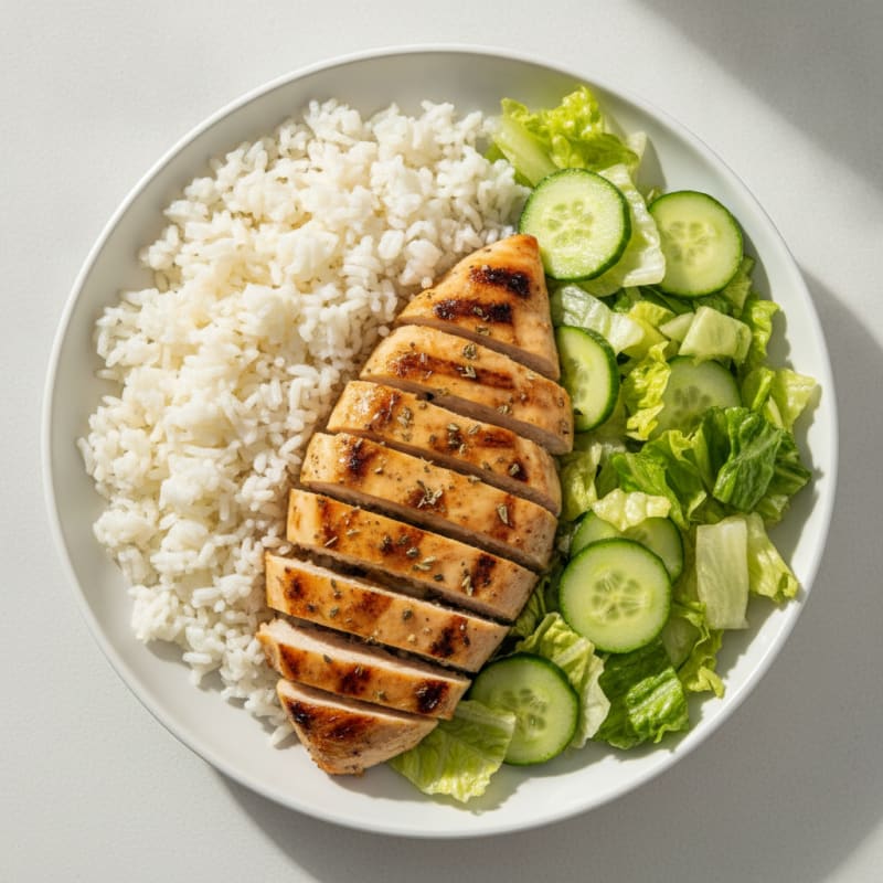 Grilled Chicken with Rice and Iceberg Salad
