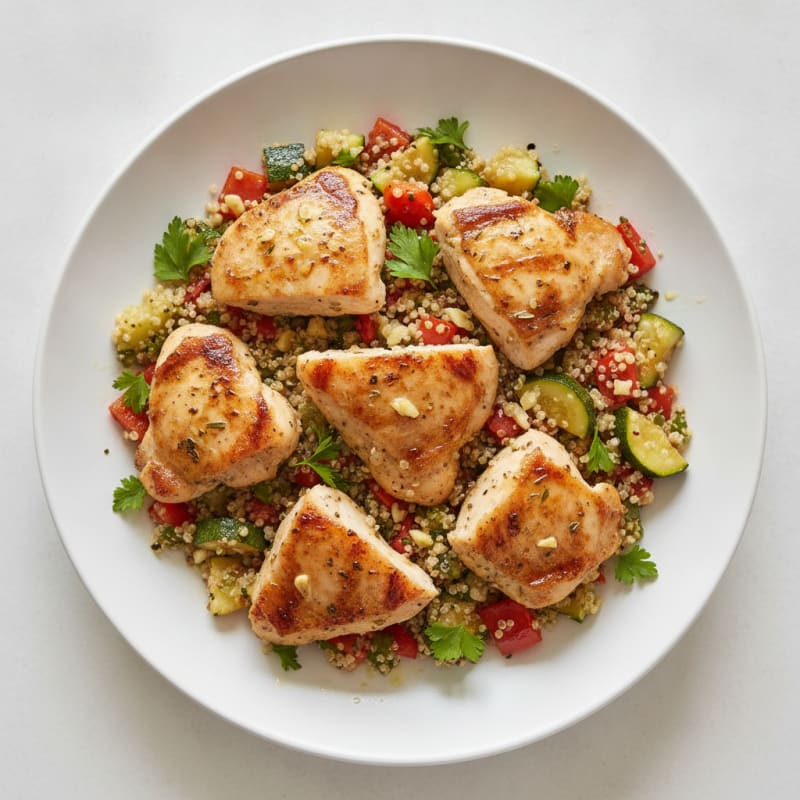 Grilled Chicken Thighs with Roasted Vegetable Quinoa Salad