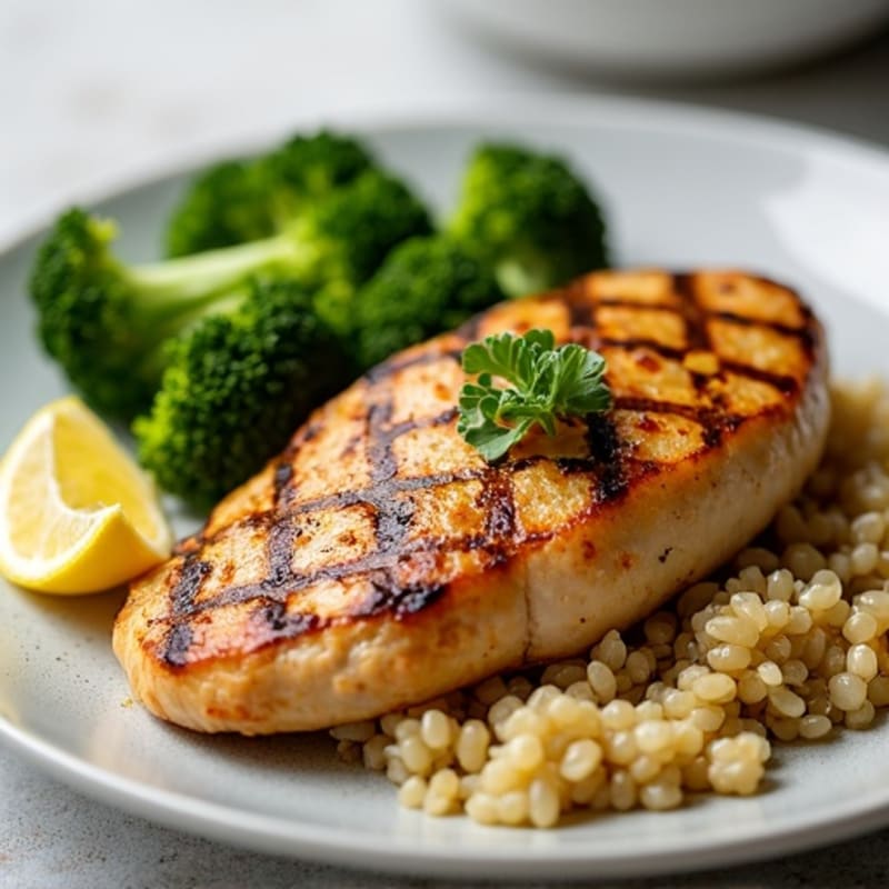 Grilled Chicken Breast with Roasted Broccoli and Quinoa
