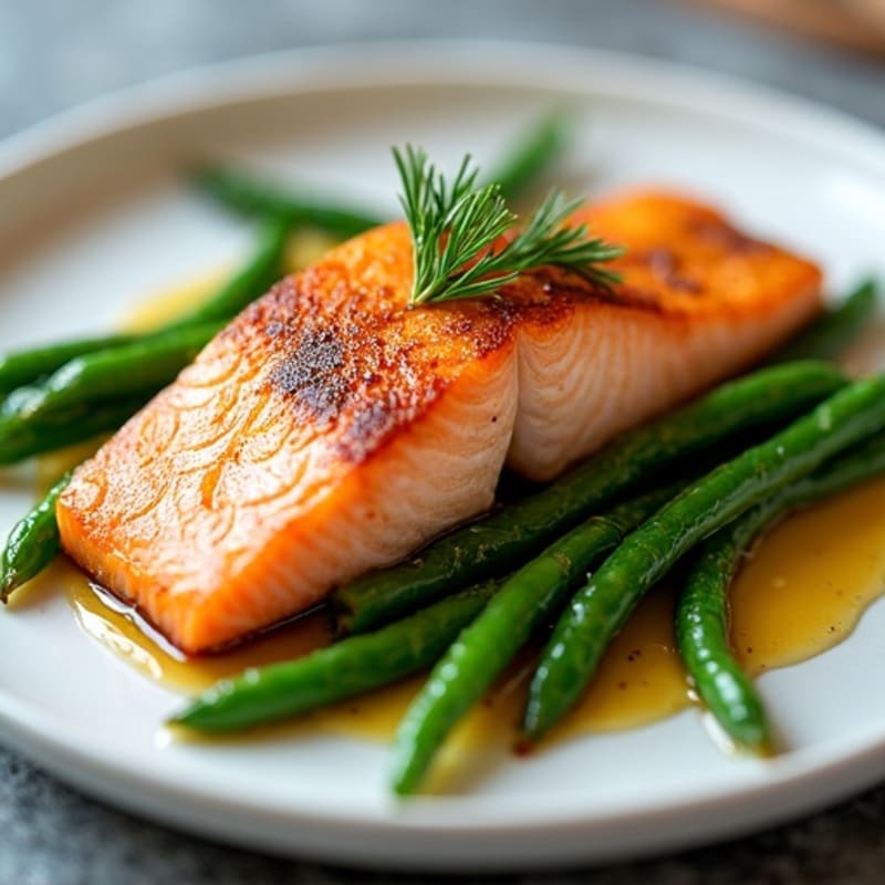 Crispy Pan-Seared Salmon with Roasted Green Beans