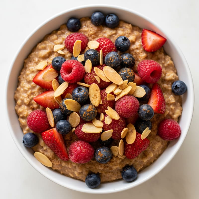 Creamy Berry Oatmeal with Toasted Almonds