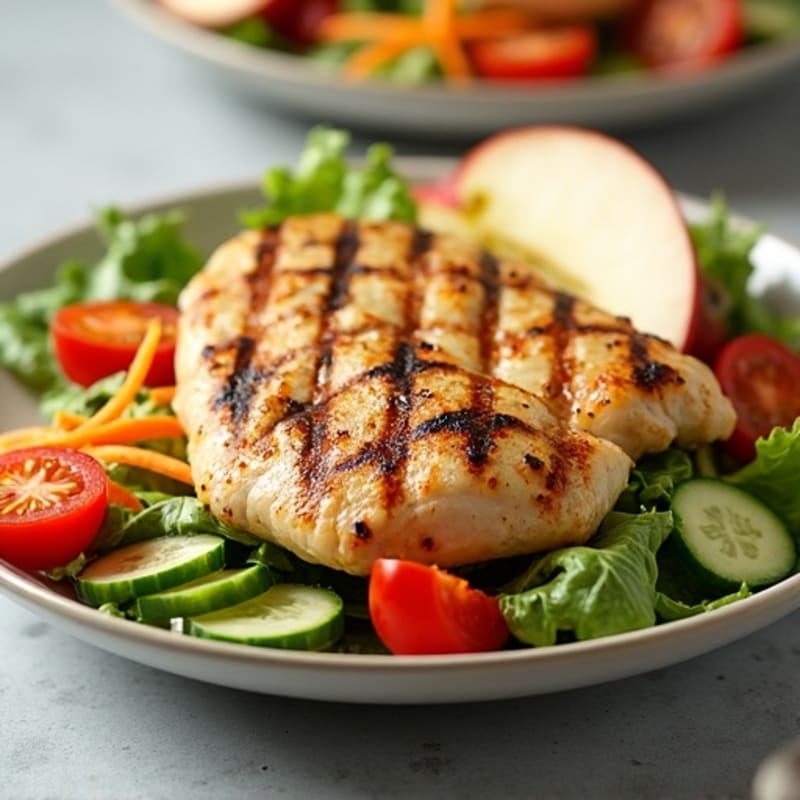 Grilled Chicken Salad with Crunchy Vegetables and Apple Slices